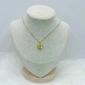 White Heart Four-Leaf Clover Pendant Necklace in Gold